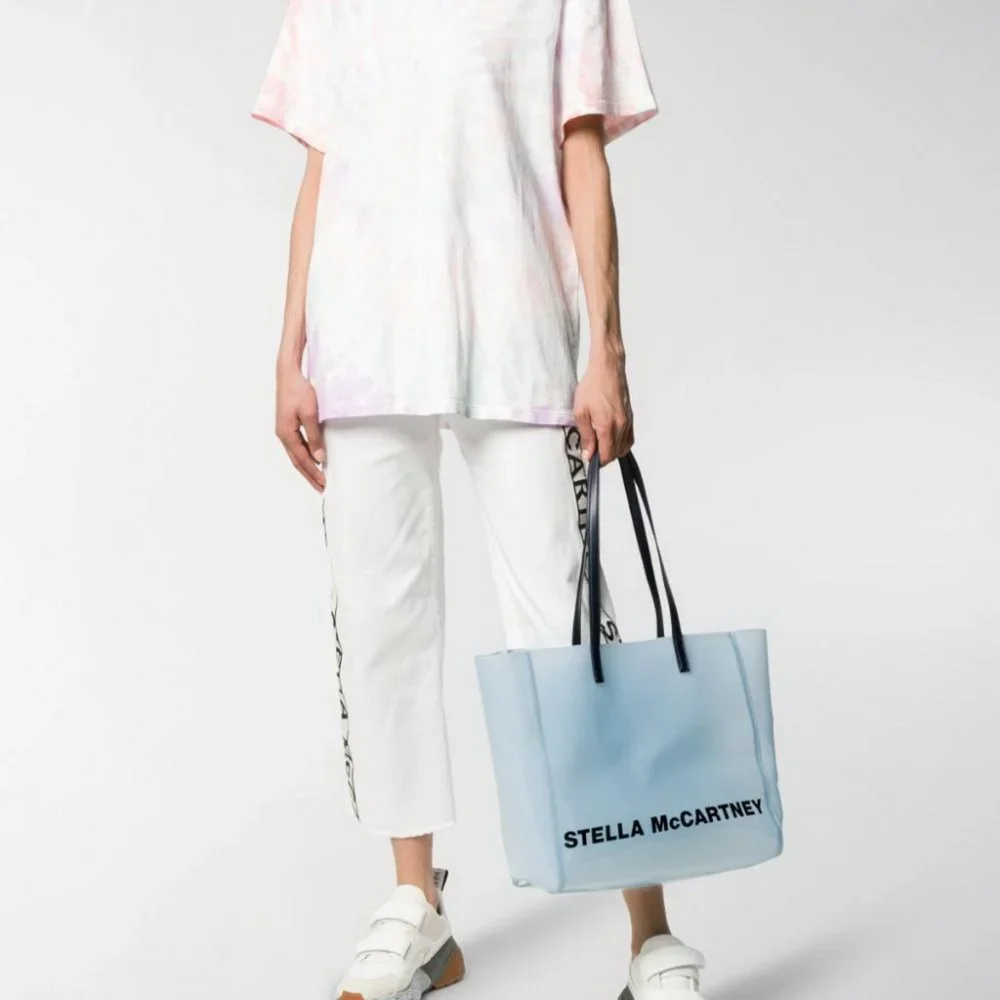 NWT Stella McCartney Blue Clear Logo PVC Tote, Blue